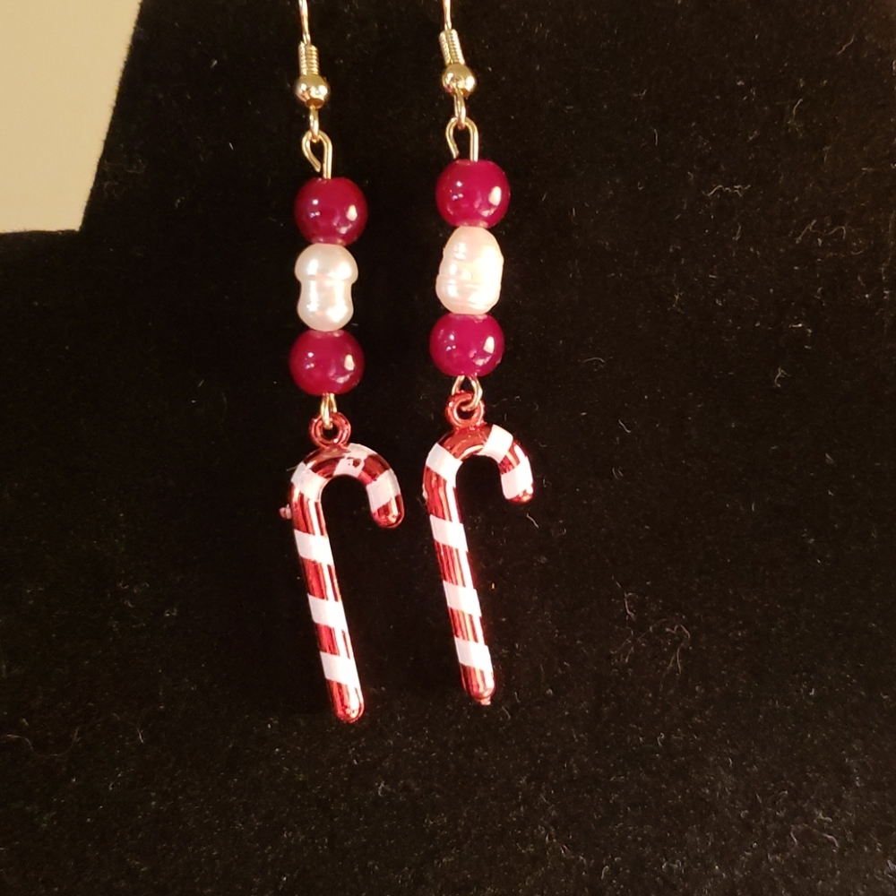 Candy Cane Dangle Christmas Earrings